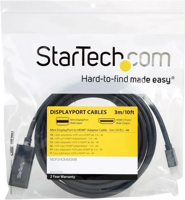 Alt view image 6 of 6 - StarTech Model MDP2HDMM3MB 10 ft. Mini DisplayPort to HDMI Adapter Cable 4K 30Hz M-M