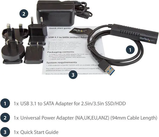 Alt view image 7 of 7 - StarTech USB312SAT3 USB to SATA Adapter Cable - 2.5in and 3.5in Drives - USB 3.1 - 10Gbps - External Hard Drive Cable - Hard Drive Adapter Cable