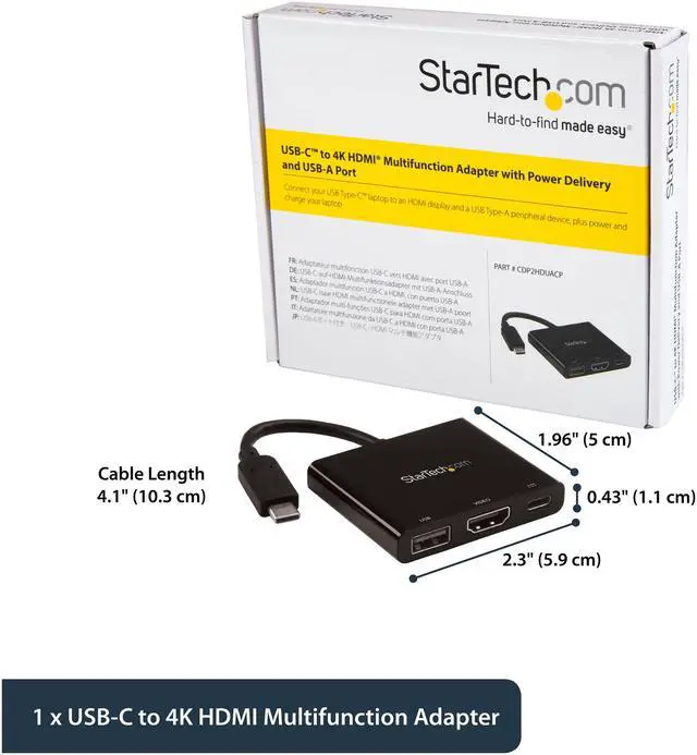 Alt view image 3 of 5 - StarTech.com CDP2HDUACP USB-C to HDMI Adapter - 4K 30Hz - Thunderbolt 3 Compatible - with Power Delivery (USB PD) - USB C Adapter Converter