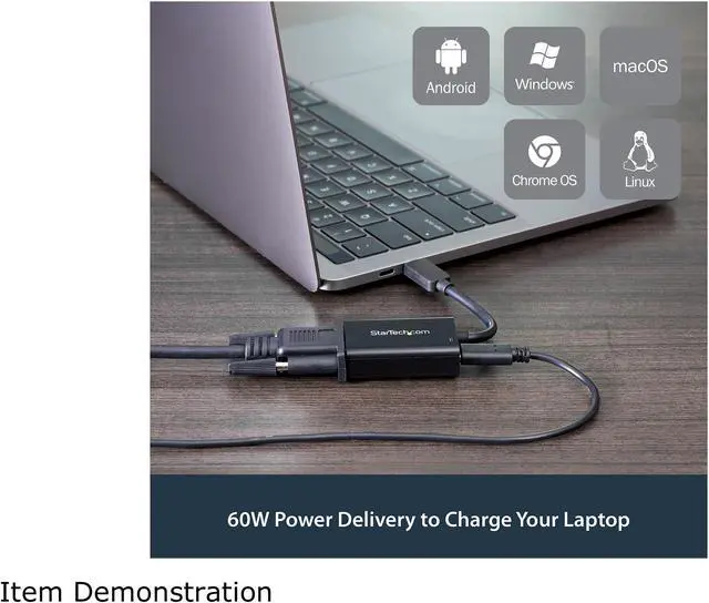 Alt view image 4 of 7 - StarTech.com CDP2VGAUCP USB-C to VGA Adapter - with Power Delivery (USB PD) - USB C Adapter - USB Type C to VGA Projector Adapter