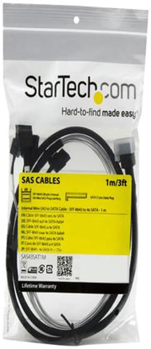 Alt view image 4 of 4 - StarTech.com Model SAS43SAT1M 3.3 ft. Internal Mini-SAS to SATA Cable - SFF-8643 to 4x SATA - 1 m Female to Female