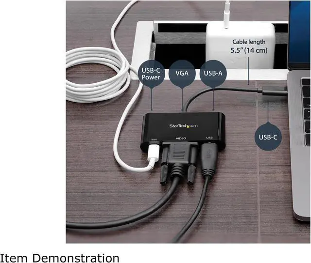 Alt view image 2 of 7 - StarTech CDP2VGAUACP USB-C VGA Multiport Adapter - USB-A Port - with Power Delivery (USB PD) - USB C Adapter Converter - USB C Dongle