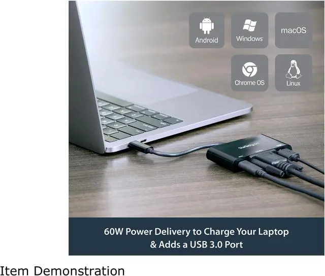 Alt view image 4 of 7 - StarTech CDP2VGAUACP USB-C VGA Multiport Adapter - USB-A Port - with Power Delivery (USB PD) - USB C Adapter Converter - USB C Dongle