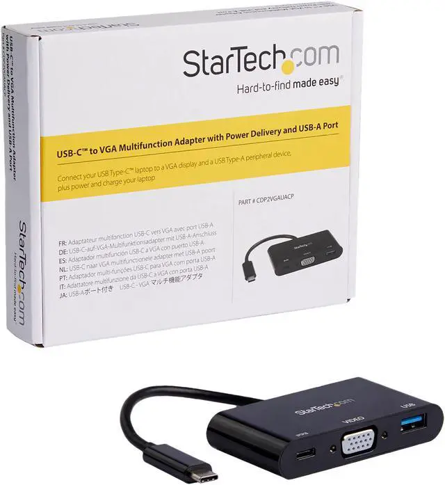 Alt view image 7 of 7 - StarTech CDP2VGAUACP USB-C VGA Multiport Adapter - USB-A Port - with Power Delivery (USB PD) - USB C Adapter Converter - USB C Dongle