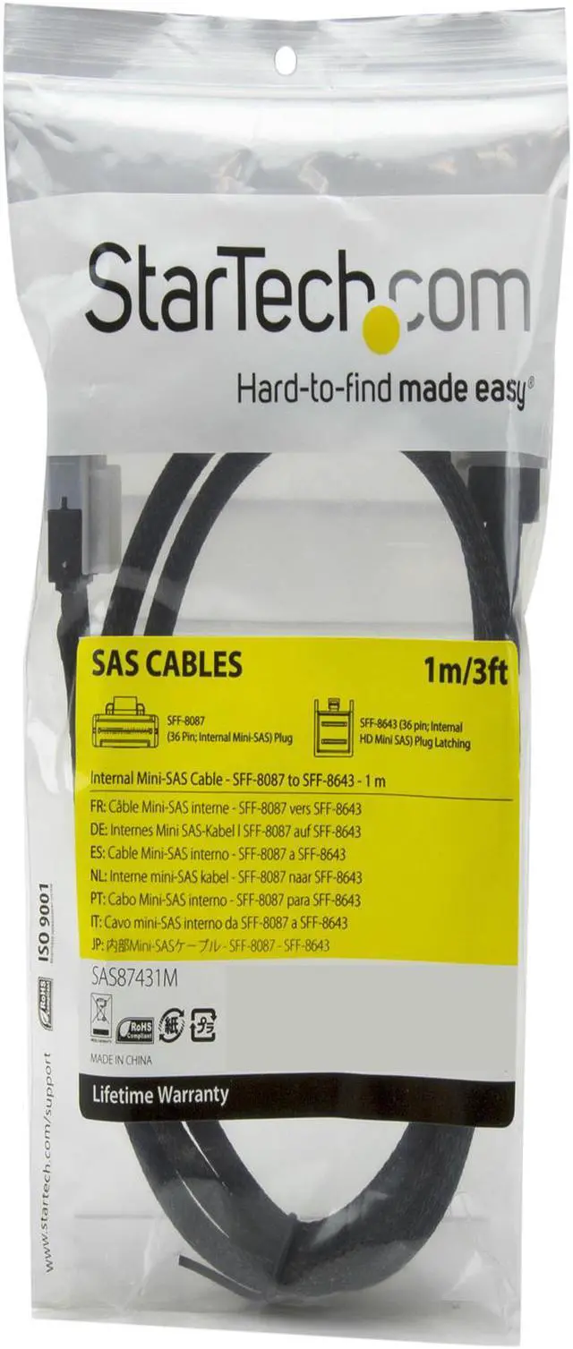 Alt view image 4 of 4 - StarTech.com Model SAS87431M 3.3 ft. Internal Mini-SAS Cable - SFF-8087 to SFF-8643