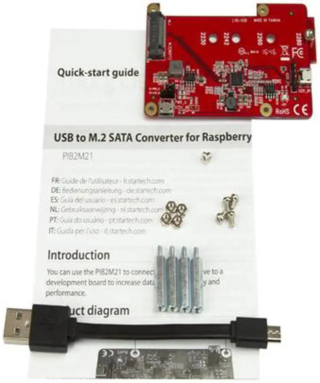 Alt view image 7 of 7 - StarTech PIB2M21 Raspberry Pi Board - USB 2.0 480Mbps - USB to M.2 SATA Converter - USB to SATA Raspberry Pi SSD