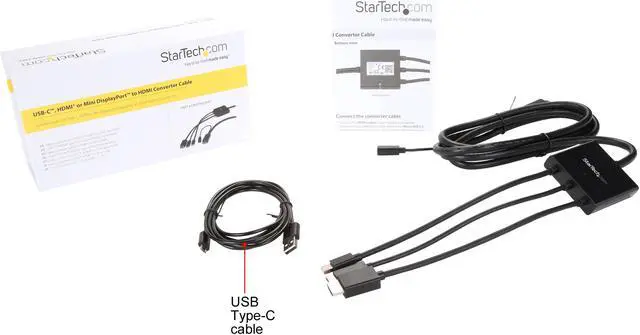 Alt view image 5 of 5 - StarTech CMDPHD2HD USB-C HDMI Cable Adapter - 6 ft. / 2m - 4K - Thunderbolt Compatible - HDMI / USB C / Mini DisplayPort to HDMI Cable