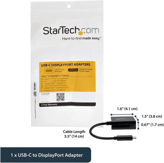 Alt view image 2 of 5 - StarTech.com CDP2DP USB-C to DisplayPort Adapter - 4K 60Hz - Black - USB 3.1 Type-C to DisplayPort Adapter - USB C Video Adapter (CDP2DP)