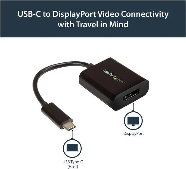 Alt view image 5 of 5 - StarTech.com CDP2DP USB-C to DisplayPort Adapter - 4K 60Hz - Black - USB 3.1 Type-C to DisplayPort Adapter - USB C Video Adapter (CDP2DP)