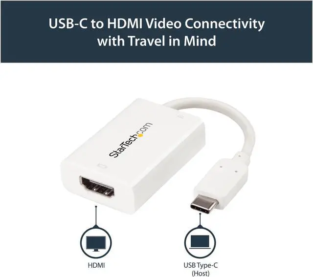 Alt view image 5 of 5 - StarTech.com CDP2HDUCPW USB C to HDMI Adapter - 4k 60hz - Thunderbolt 3 Compatible - Power Delivery - USB C Adapter - USB-C to HDMI