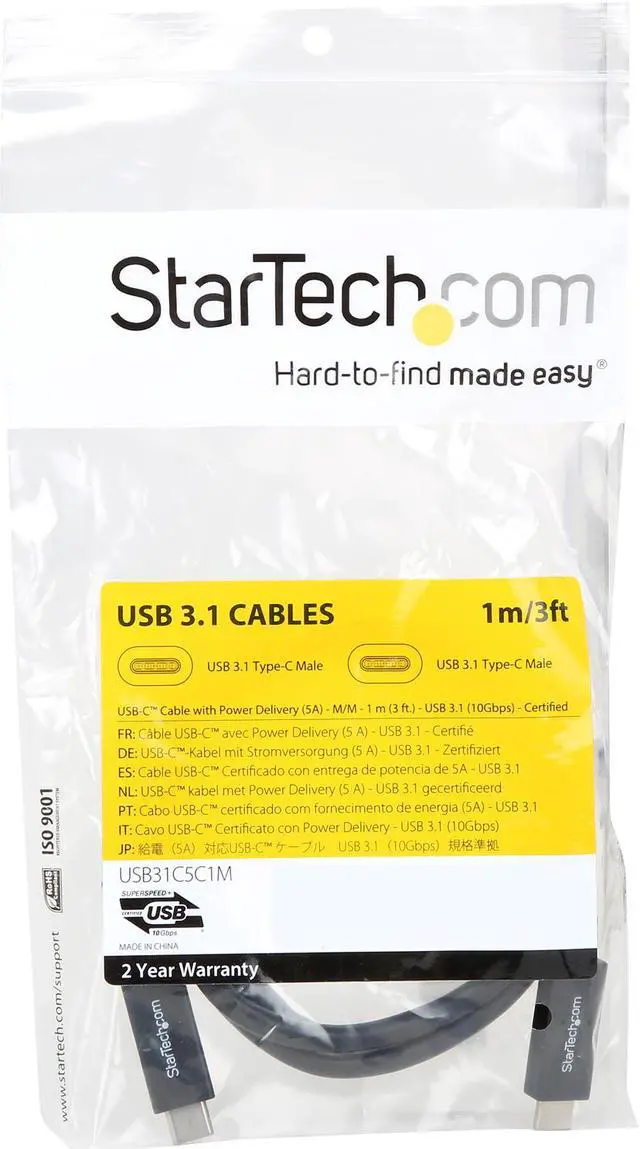 Alt view image 3 of 3 - StarTech.com USB31C5C1M USB C Cable – 3 ft / 1m – with Power Delivery (USB PD) – Power Pass Through Charging – USB to USB Cord