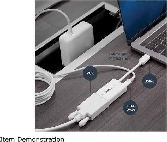 Alt view image 2 of 7 - StarTech.com CDP2VGAUCPW USB-C to VGA Adapter - with Power Delivery (USB PD) - USB C Adapter - USB Type C to VGA Projector Adapter