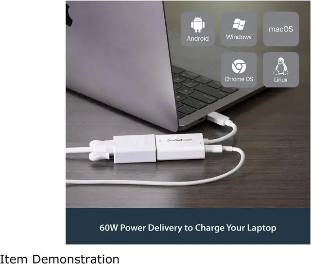 Alt view image 4 of 7 - StarTech.com CDP2VGAUCPW USB-C to VGA Adapter - with Power Delivery (USB PD) - USB C Adapter - USB Type C to VGA Projector Adapter
