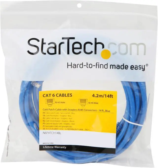 Alt view image 3 of 3 - StarTech N6PATCH14BL StarTech.com Cat6 Patch Cable - 14 ft. - Blue Ethernet Cable - Snagless RJ45 Cable - Ethernet Cord - Cat 6 Cable - 14 ft.