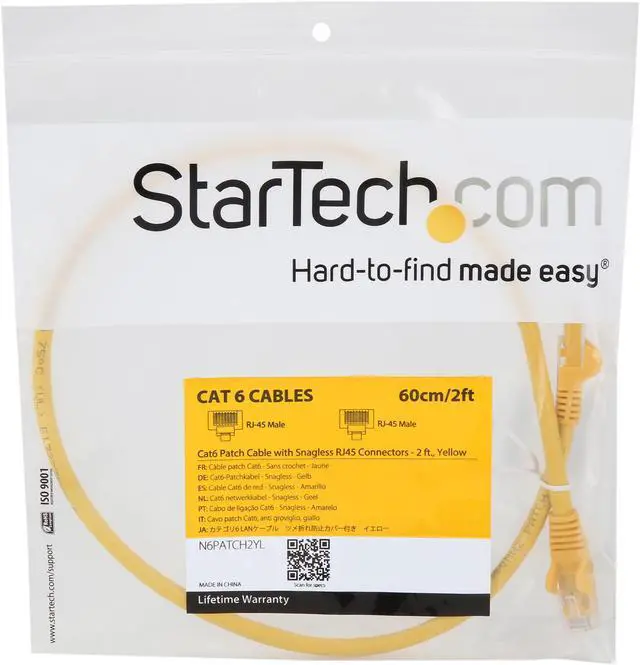 Alt view image 3 of 3 - StarTech N6PATCH2YL StarTech.com Cat6 Patch Cable - 2 ft. - Yellow Ethernet Cable - Snagless RJ45 Cable - Ethernet Cord - Cat 6 Cable - 2 ft.