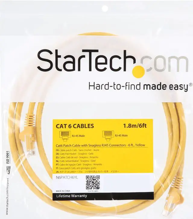 Alt view image 3 of 3 - StarTech N6PATCH6YL StarTech.com Cat6 Patch Cable - 6 ft. - Yellow Ethernet Cable - Snagless RJ45 Cable - Ethernet Cord - Cat 6 Cable - 6 ft.