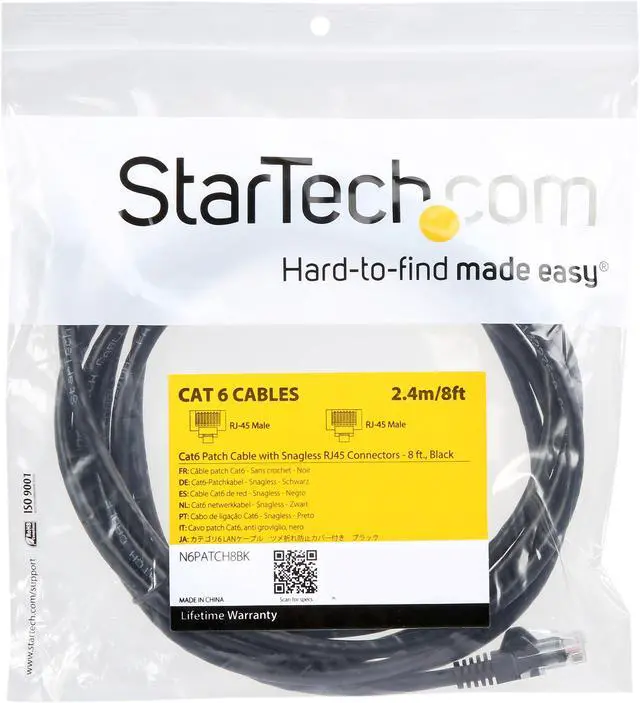 Alt view image 3 of 3 - 8ft CAT6 Ethernet Cable - Black CAT 6 Gigabit Ethernet Wire -650MHz 100W PoE RJ45 UTP Network/Patch Cord Snagless w/Strain Relief Fluke Tested/Wiring is UL Certified/TIA (N6PATCH8BK)