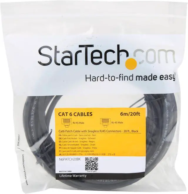 Alt view image 3 of 3 - StarTech N6PATCH20BK Cat6 Patch Cable – 20 ft – Black Ethernet Cable – Snagless RJ45 Cable – Ethernet Cord – Cat 6 Cable – 20ft