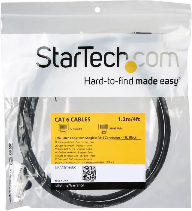 Alt view image 3 of 3 - StarTech N6PATCH4BK StarTech.com Cat6 Patch Cable - 4 ft. - Black Ethernet Cable - Snagless RJ45 Cable - Ethernet Cord - Cat 6 Cable - 4 ft.