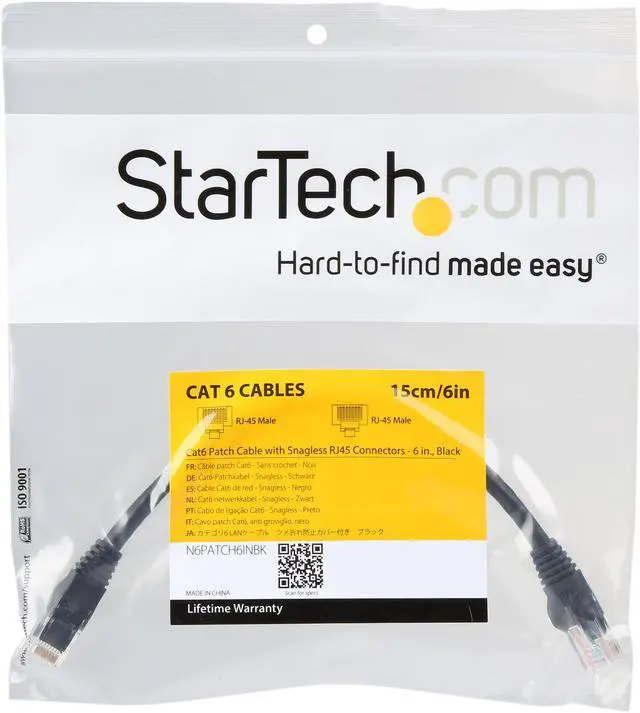 Alt view image 3 of 3 - StarTech N6PATCH6INBK Cat6 Patch Cable – 6 in – Black Ethernet Cable – Snagless RJ45 Cable – Ethernet Cord – Cat 6 Cable – 6in