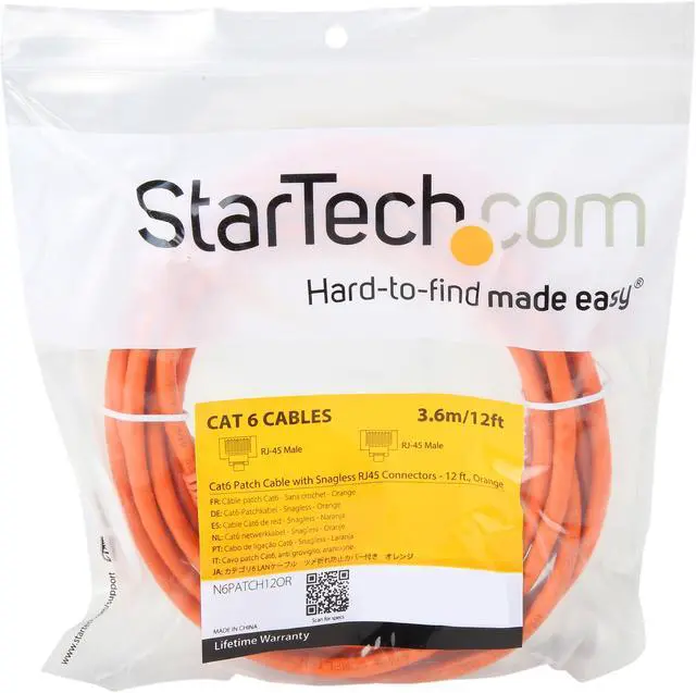Alt view image 3 of 3 - StarTech N6PATCH12OR Cat6 Patch Cable 12 ft. Orange Ethernet Cable Snagless RJ45 Cable  Ethernet Cord