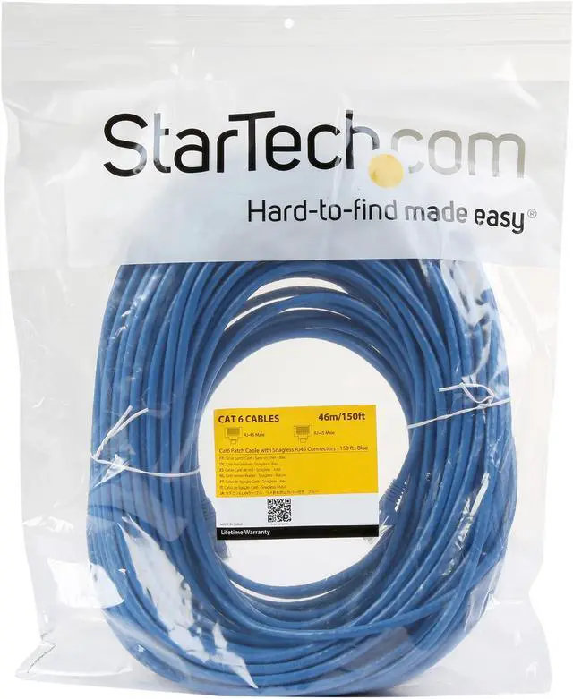 Alt view image 3 of 3 - StarTech.com N6PATCH150BL Cat6 Patch Cable – 150 ft – Blue Ethernet Cable – Snagless RJ45 Cable – Ethernet Cord – Cat 6 Cable – 150ft