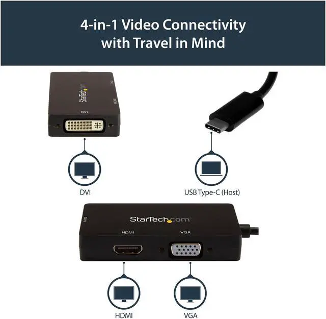 Alt view image 4 of 4 - StarTech.com CDPVGDVHDBP USB-C Multiport Video Adapter - 4K 30 Hz - USB C to HDMI/DVI / HDMI - USB C Adapter - USB C Dongle - USB C Hub