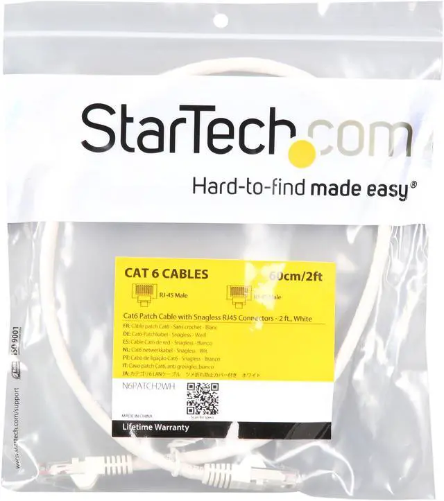 Alt view image 3 of 3 - StarTech N6PATCH2WH StarTech.com Cat6 Patch Cable - 2 ft - White Ethernet Cable - Snagless RJ45 Cable - Ethernet Cord - Cat 6 Cable - 2ft