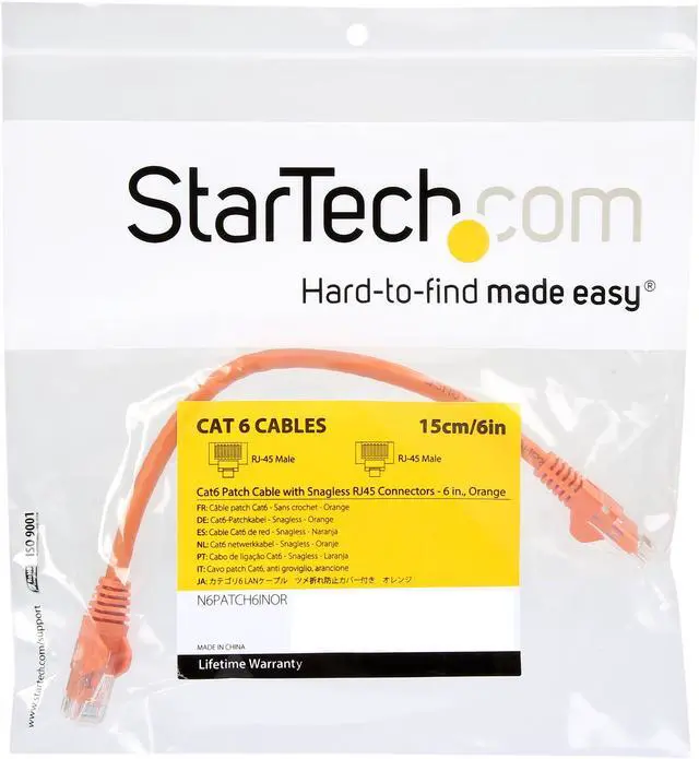 Alt view image 3 of 3 - StarTech N6PATCH6INOR Cat6 Patch Cable – 6 in – Orange Ethernet Cable – Snagless RJ45 Cable – Ethernet Cord – Cat 6 Cable – 6in