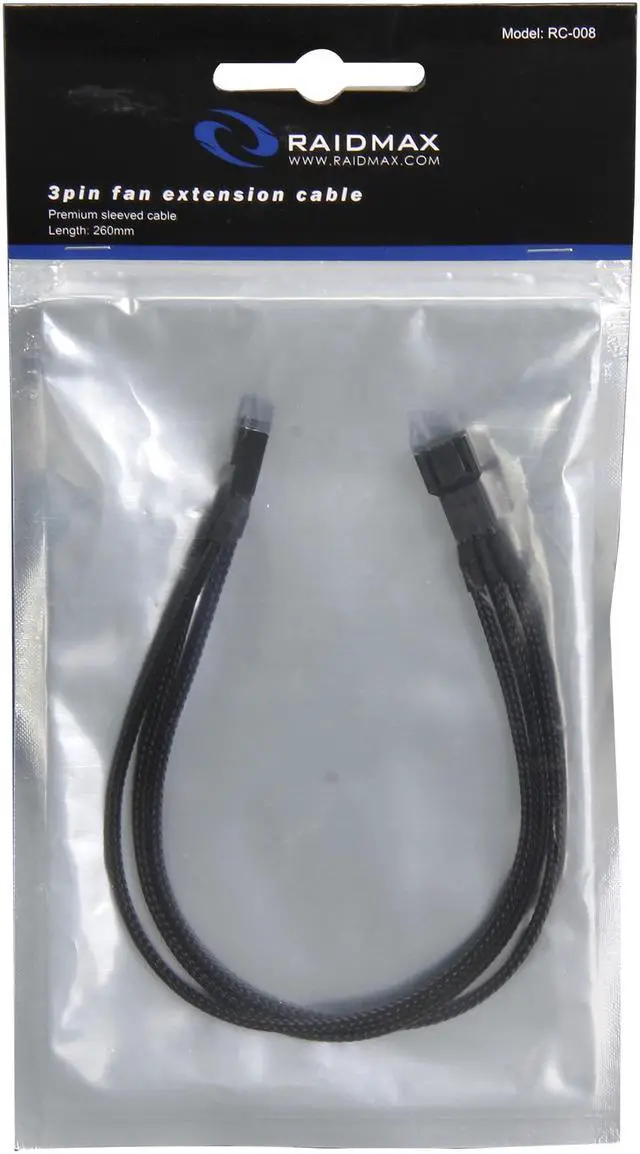 Alt view image 3 of 3 - Raidmax RC-008 10.23 in. Black 3 pin Fan extension cable Male to Female