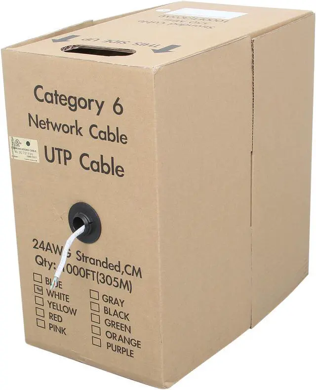 Alt view image 3 of 3 - Coboc CY-CAT6-1K(CM)-ST-WH 1000ft. 24AWG Cat 6 White Color 550MHz UTP Stranded Copper Bulk Ethernet Network lan Cable