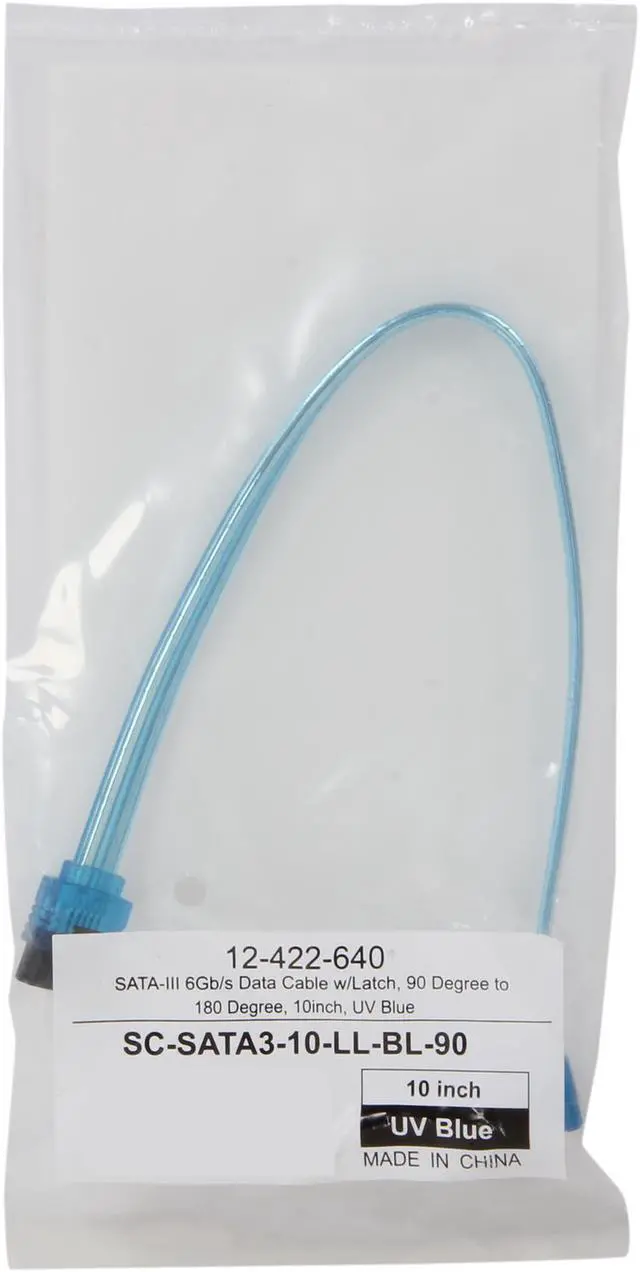 Alt view image 3 of 3 - Coboc Model SC-SATA3-10-LL-BL-90 10" 90 Degree to 180 Degree SATA III 6Gb/s Data Cable w/Latch,UV Blue