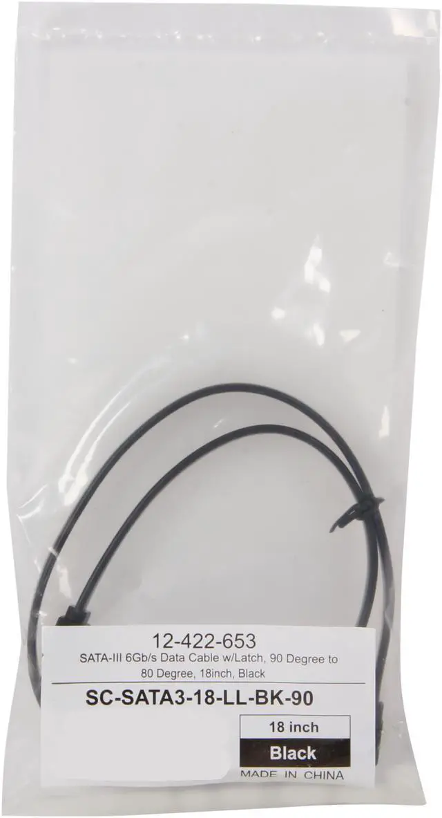 Alt view image 3 of 3 - Coboc Model SC-SATA3-18-LL-BK-90 18" 90 Degree to 180 Degree SATA III 6Gb/s Data Cable w/Latch,Black