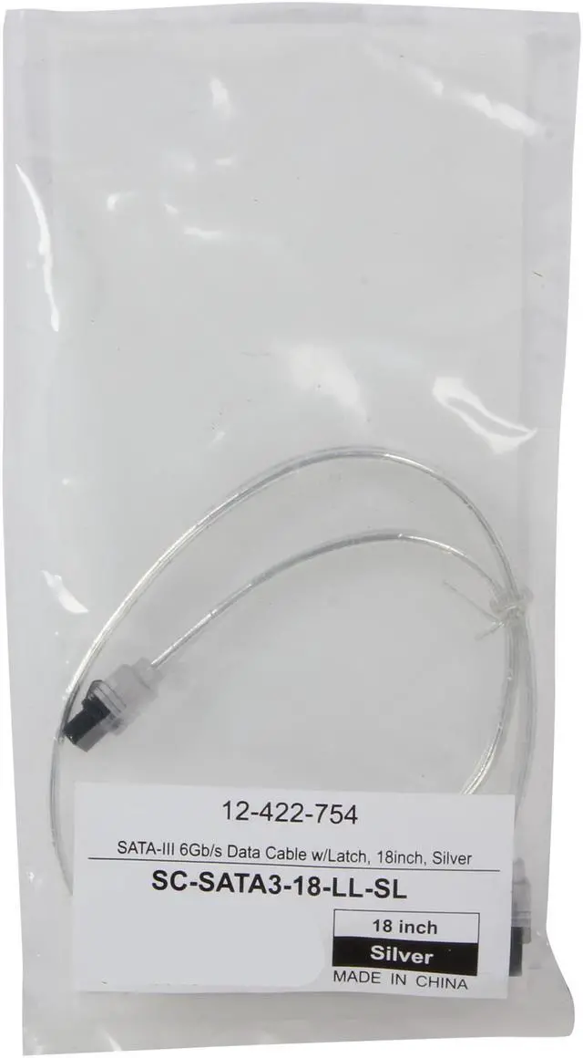 Alt view image 3 of 3 - Coboc Model SC-SATA3-18-LL-SL 18" SATA III 6Gb/s Data Cable w/ Latch, Silver