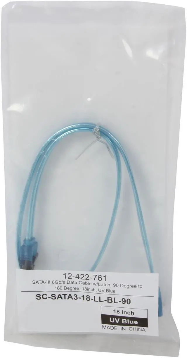 Alt view image 3 of 3 - Coboc Model SC-SATA3-18-LL-BL-90 18" 90 Degree to 180 Degree Serial ATASATA III 6Gb/s Data Cable w/Latch,UV Blue