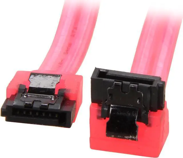 Main image of Coboc Model SC-SATA3-18-LL-RD-90 18" 90 Degree to 180 Degree SATA III 6Gb/s Data Cable w/ Latch, UV Red