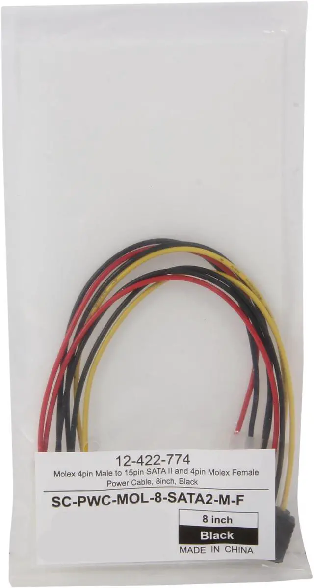 Alt view image 3 of 3 - Coboc SC-PWC-MOL-8-SATA2-M-F 8" Molex 4-pin LP4 to 15-pin SATA Power w/ Latch Adapter Converter,with 8" LP4 Extensin Cable