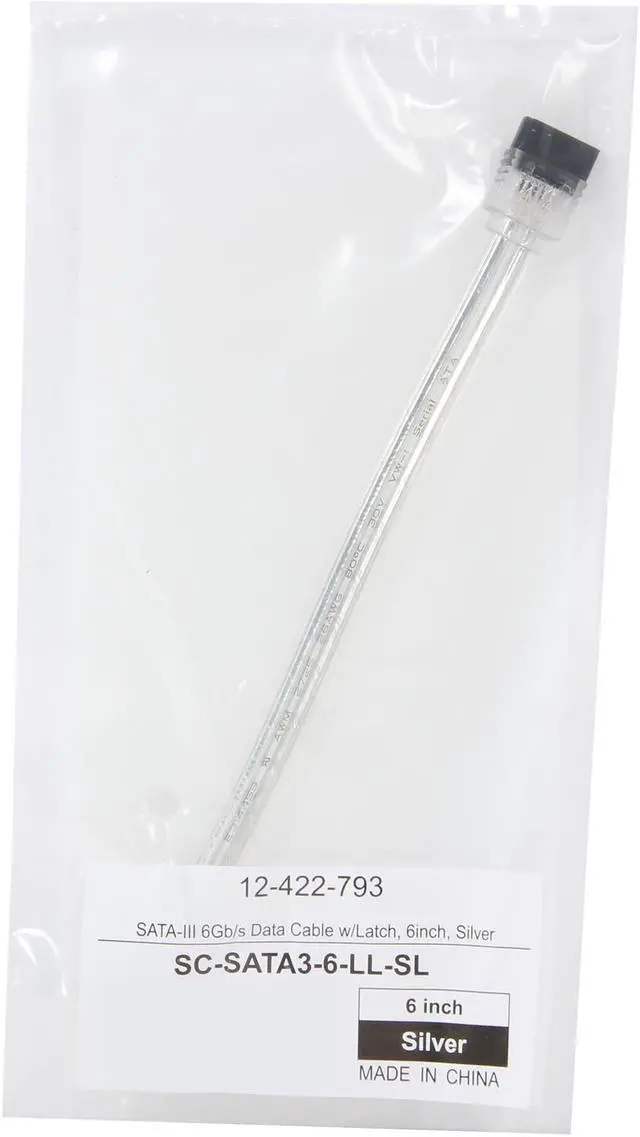 Alt view image 3 of 3 - Coboc Model SC-SATA3-6-LL-SL 6" SATA III 6Gb/s Data Cable w/Latch,Silver