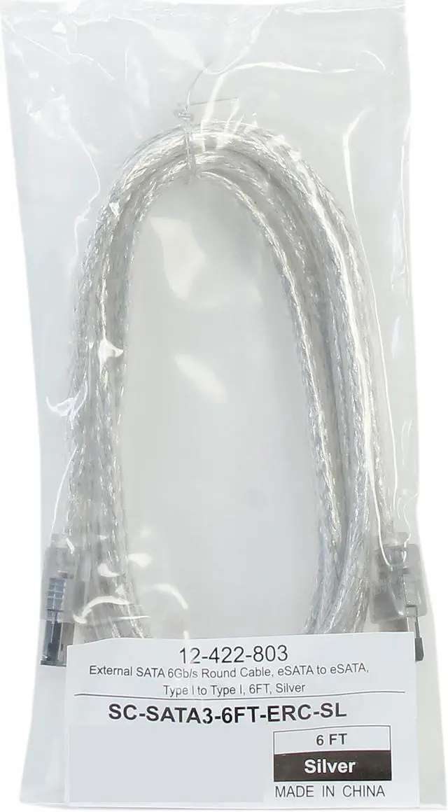 Alt view image 3 of 3 - Coboc Model SC-SATA3-6FT-ERC-SL 6 ft. Shielded External SATA 6Gb/s eSATA to eSATA Data Cable for Hard Disk Drive/HDD/SSD Enclosure,Silver