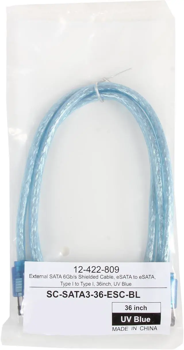 Alt view image 3 of 3 - Coboc Model SC-SATA3-36-ESC-BL 3 ft. Shielded External SATA 6Gb/s eSATA to eSATA Data Cable for Hard Disk Drive/HDD/SSD Enclosure,UV Blue