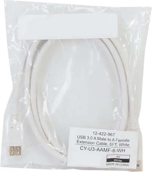 Alt view image 3 of 3 - Coboc CY-U3-AAMF-6-WH 6ft SuperSpeed 5Gbps USB 3.0  A Male to A Female Extension Cable,Gold Plated,White,M-F