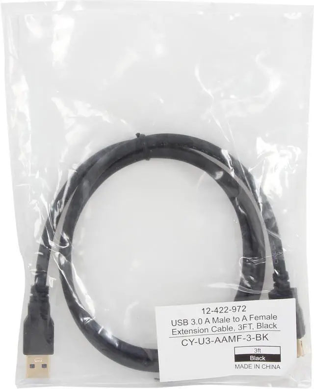 Alt view image 3 of 3 - Coboc CY-U3-AAMF-3-BK 3ft SuperSpeed 5Gbps USB 3.0  A Male to A Female Extension Cable,Gold Plated,Black,M-F