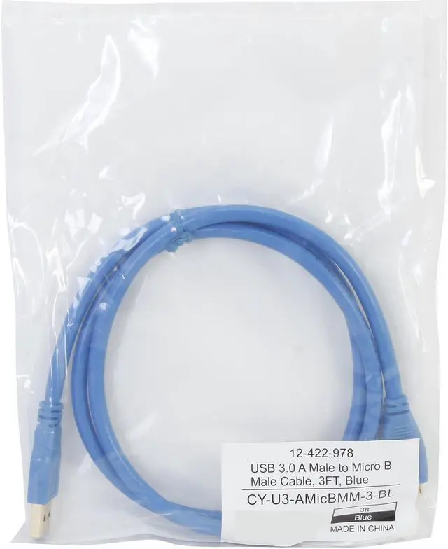 Alt view image 3 of 3 - Coboc CY-U3-AMicBMM-3-BL 3ft SuperSpeed 5Gbps USB 3.0 A Male to Micro B Male Cable,Gold Plated,Blue,M-M