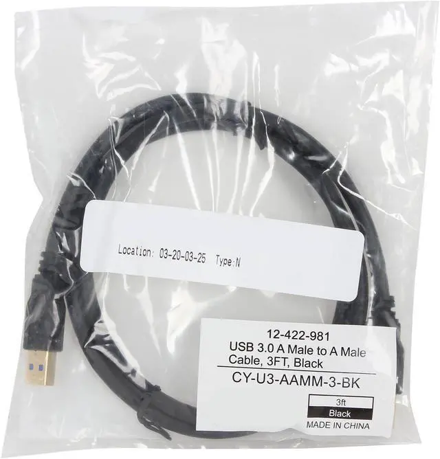 Alt view image 3 of 3 - Coboc CY-U3-AAMM-3-BK 3ft SuperSpeed 5Gbps USB 3.0 A Male to A Male Cable,Gold Plated,Black,M-M