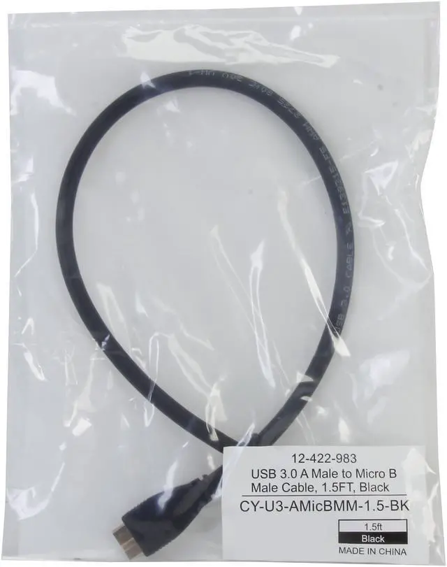 Alt view image 3 of 3 - Coboc CY-U3-AMicBMM-1.5-BK 1.5ft SuperSpeed 5Gbps USB 3.0 A Male to Micro B Male Cable,Gold Plated,Black,M-M