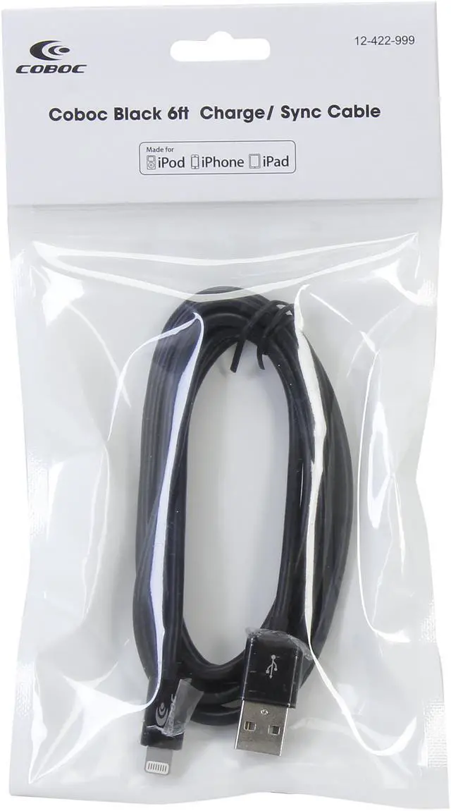 Alt view image 3 of 3 - Coboc Light-black 6 ft. MFi Certified black Apple 8-pin Lightning Connector to USB Cable for Apple iPhone5, iPad4, iPad Mini, iPod Touch 5th Gen, iPod Nano 7th Gen - Charge and Sync Cable