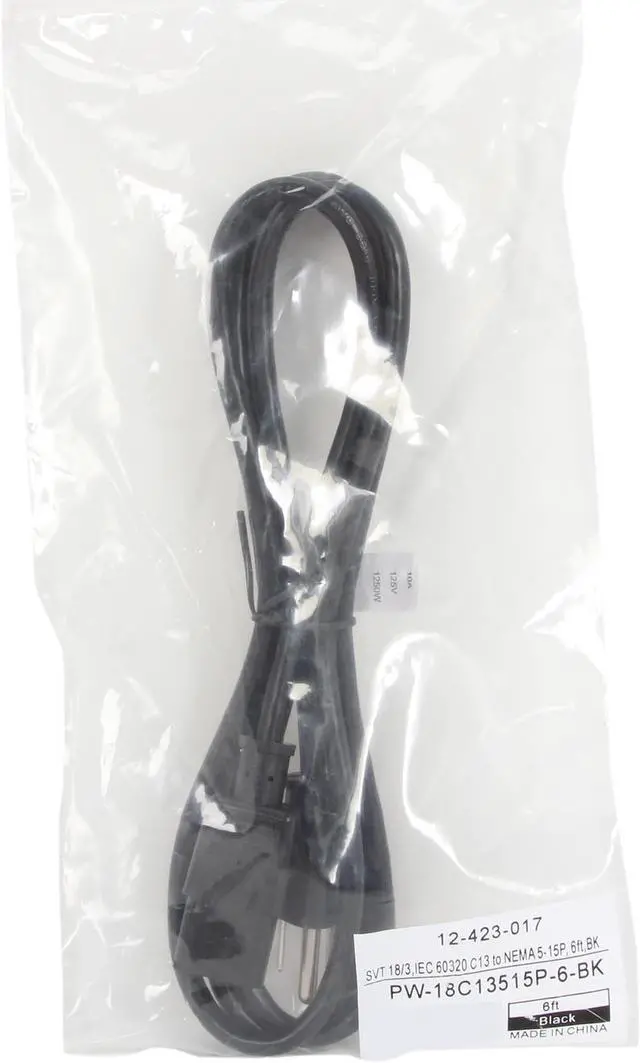 Alt view image 3 of 3 - Coboc PW-18C13515P-6-BK 6ft 18AWG Power Cord w/ 3 Conductor PC Power Connector Socket (NEMA 5-15P to IEC320C13) ,Black