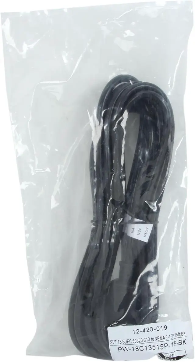 Alt view image 3 of 3 - Coboc PW-18C13515P-15-BK 15ft 18AWG Power Cord w/ 3 Conductor PC Power Connector Socket (NEMA 5-15P to IEC320C13) ,Black
