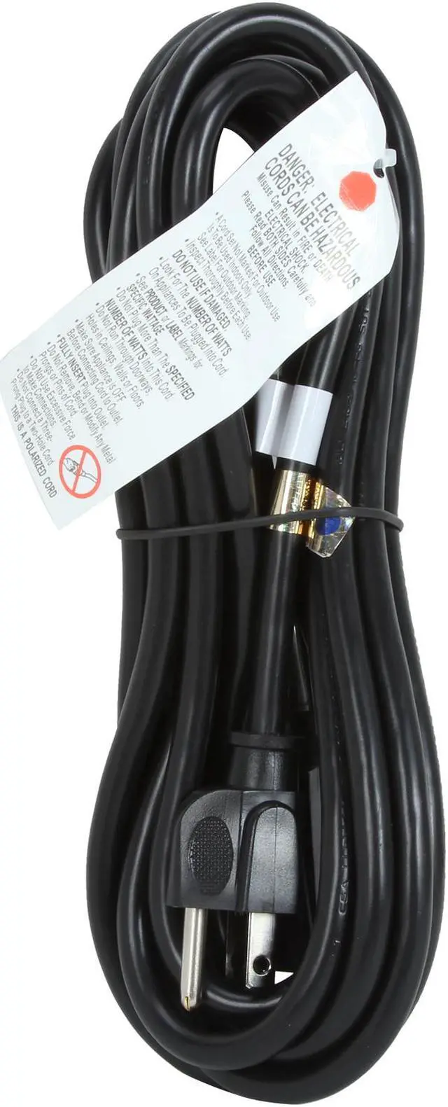 Alt view image 2 of 3 - Coboc PW-18515PR-15-BK 15ft 16AWG Outlet Saver Power Extension Cord (NEMA 5-15P to NEMA 5-15R), Black