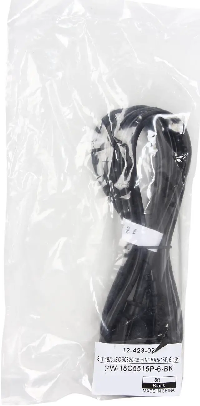 Alt view image 3 of 3 - Coboc PW-18C5515P-6-BK 6ft 18AWG 3-Slot Mickey Mouse Power Cord for Laptop/Notebook (NEMA 5-15P to IEC320C5),Black